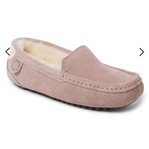 Fireside By Dearfoams Women's 8 Pink Mel Genuine Shearling Moccasin Slipper EUC